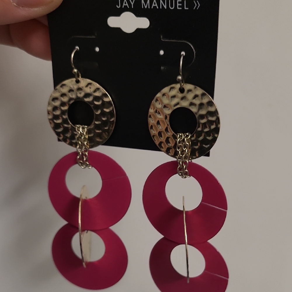 Pink and Gold Geometric Dangle Earrings